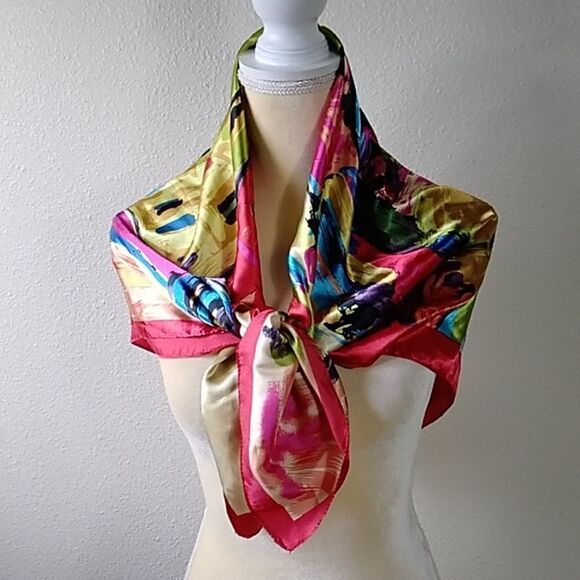 By Adrienne Vittadini VTG Silk 100% Scarf  Size 90X90 CM